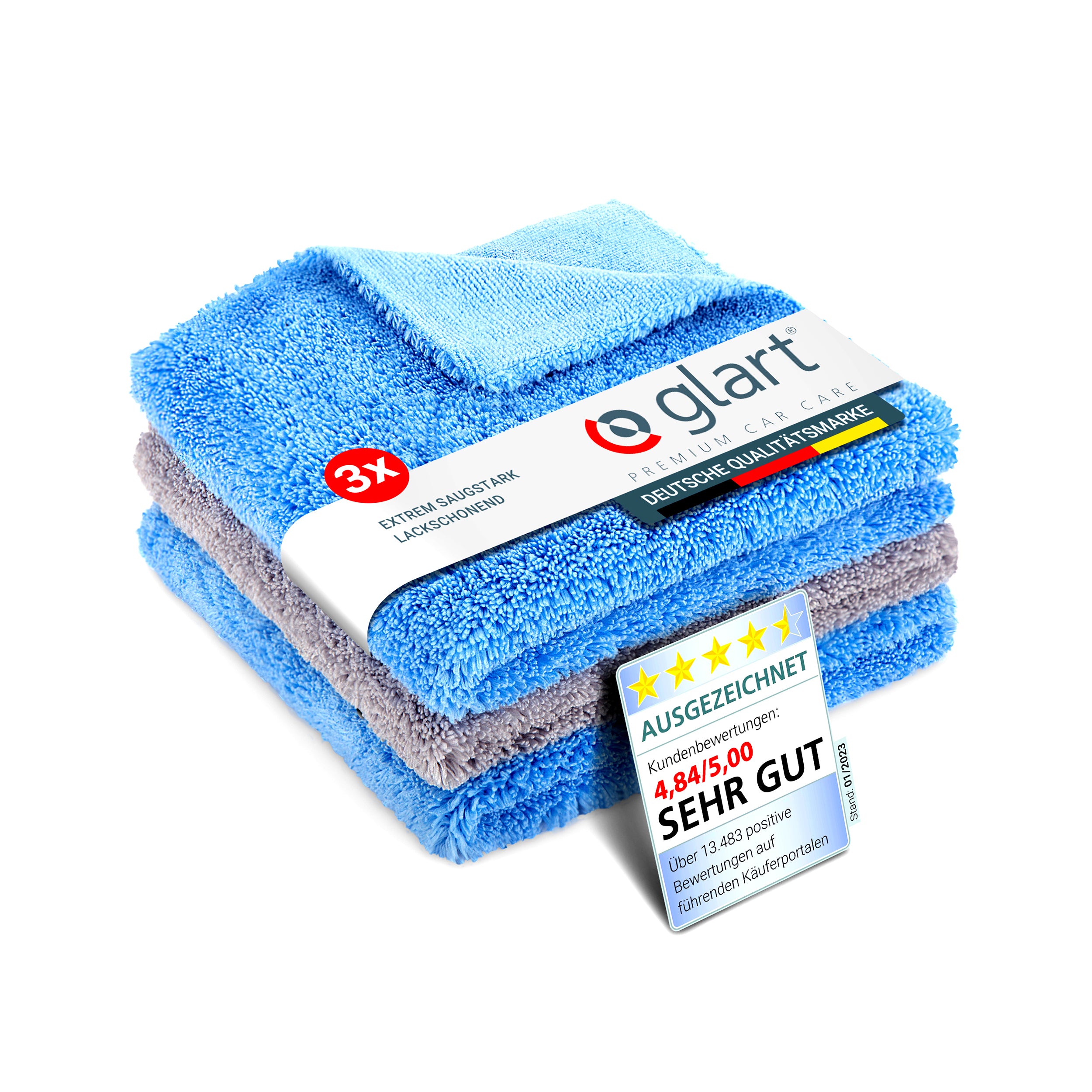 3er Set Premium Mikrofaser Poliertücher, 40x40cm