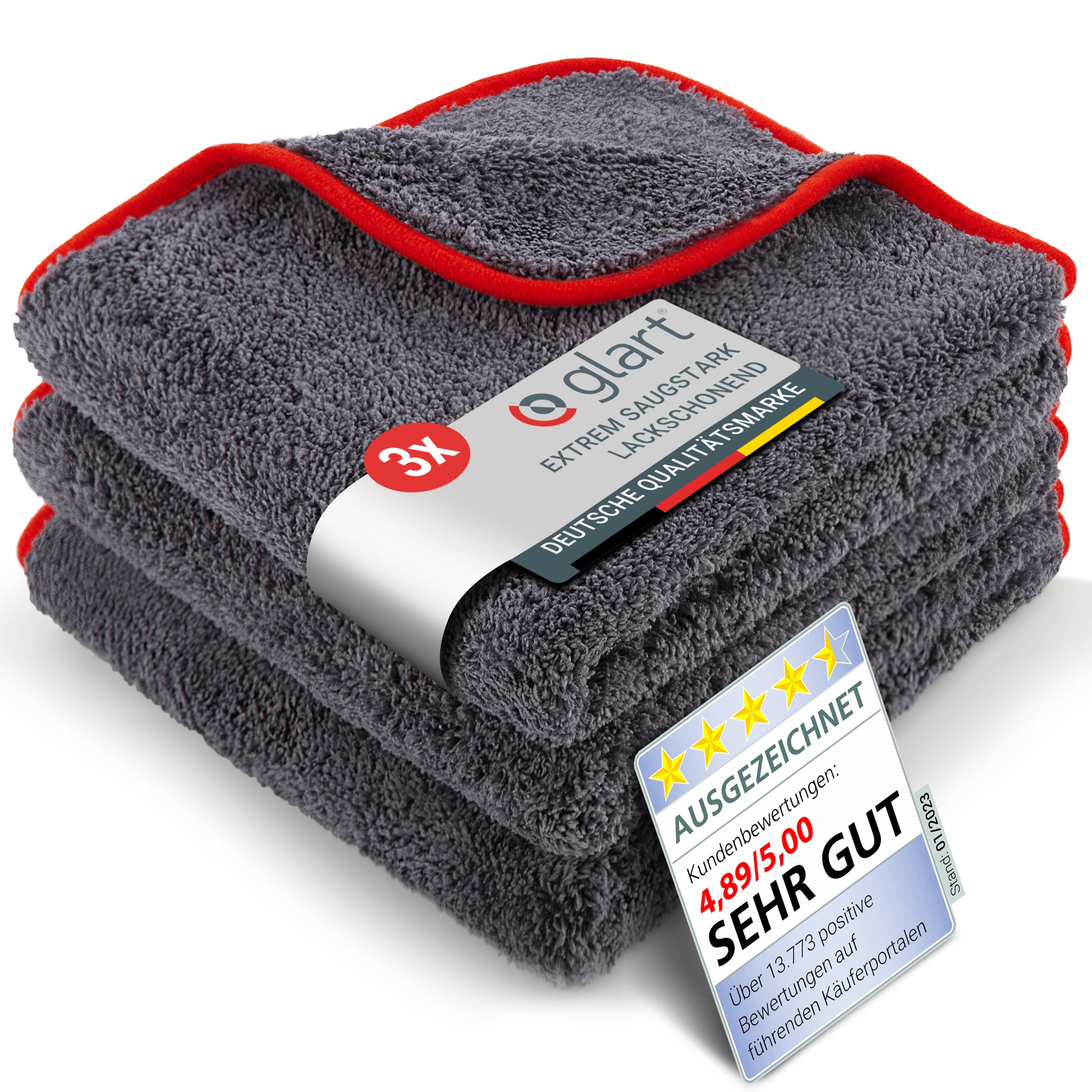 3er Set Mikrofasertücher, 40x40 cm – saugstark & fusselfrei für Auto 01