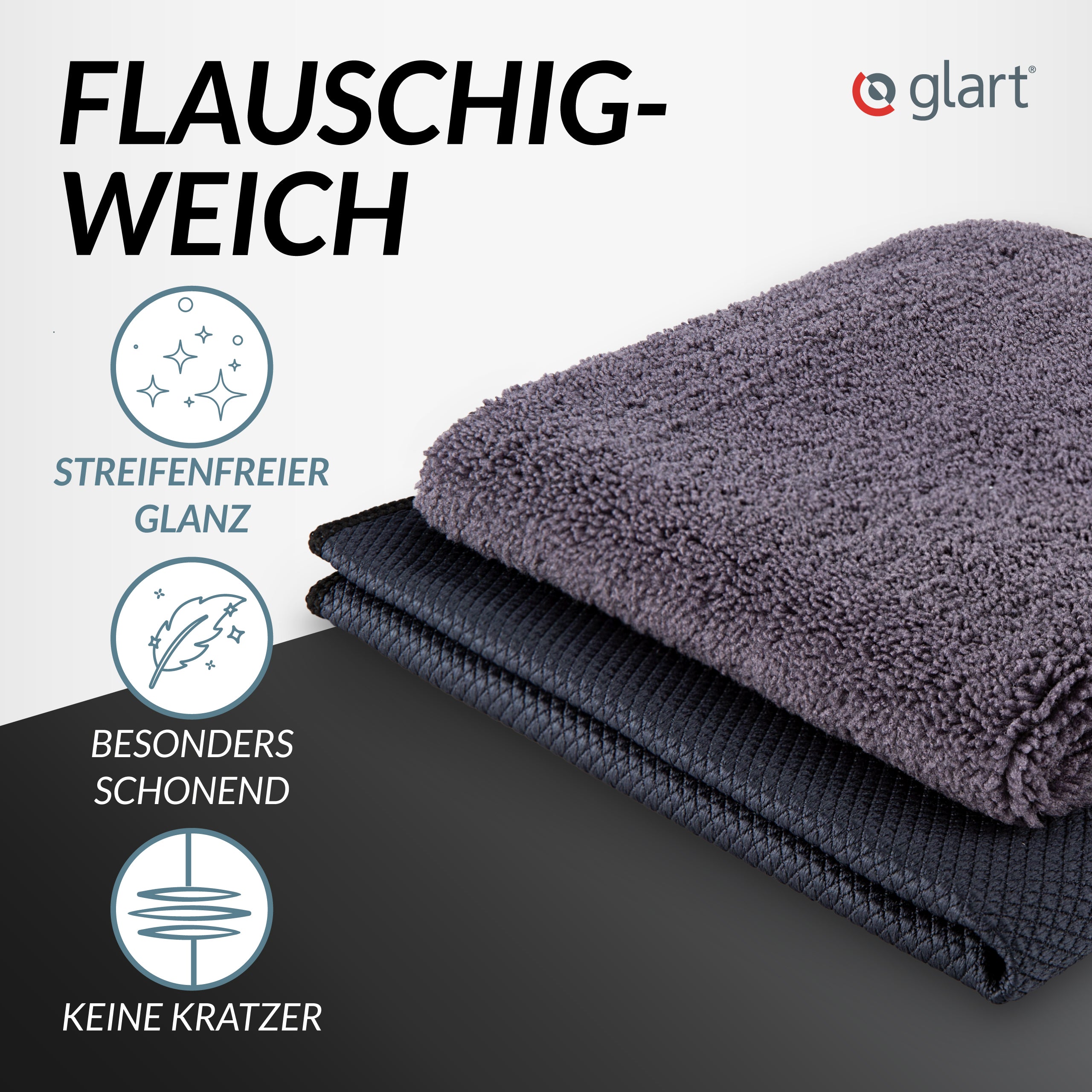 2er Set Mikrofasertücher – fusselfrei für Lack & Glas, 60x40 cm & 32x32 cm 02