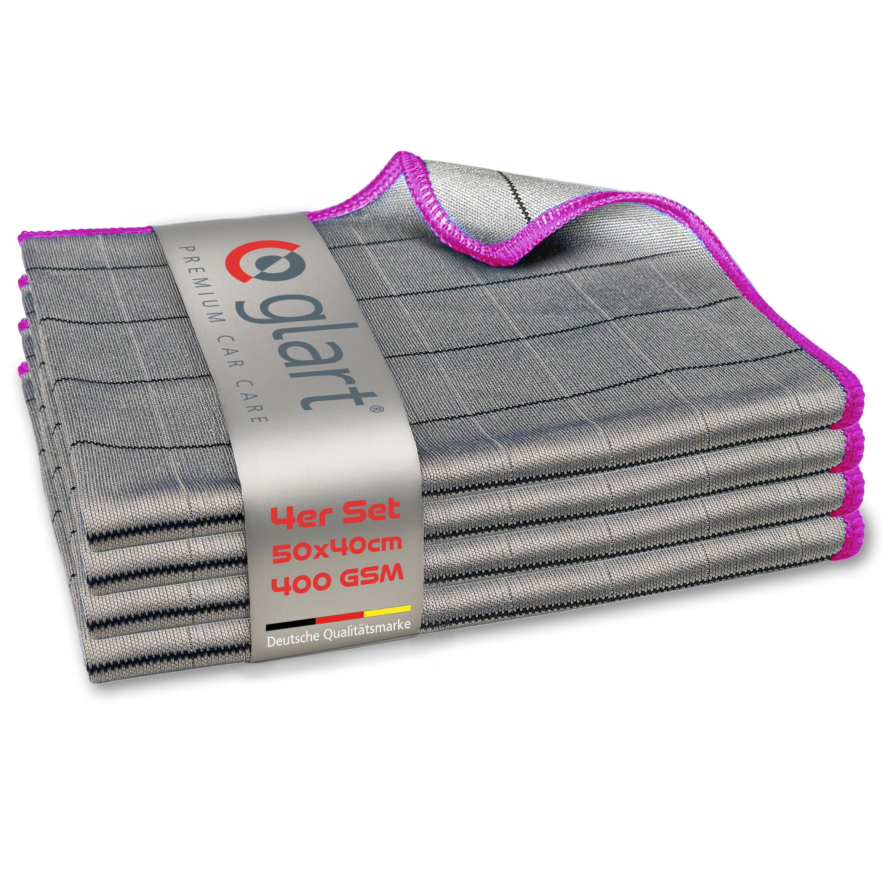 Glart 44C4P 4X Carbontücher, Fensterputztücher, Scheibentuch, Carbon Auto Tücher, Mikrofaser Glastücher, Auto Fenstertuch ohne Streifen & Schlieren, Scheiben Poliertücher fusselfrei 50 x40 cm, 400 GSM