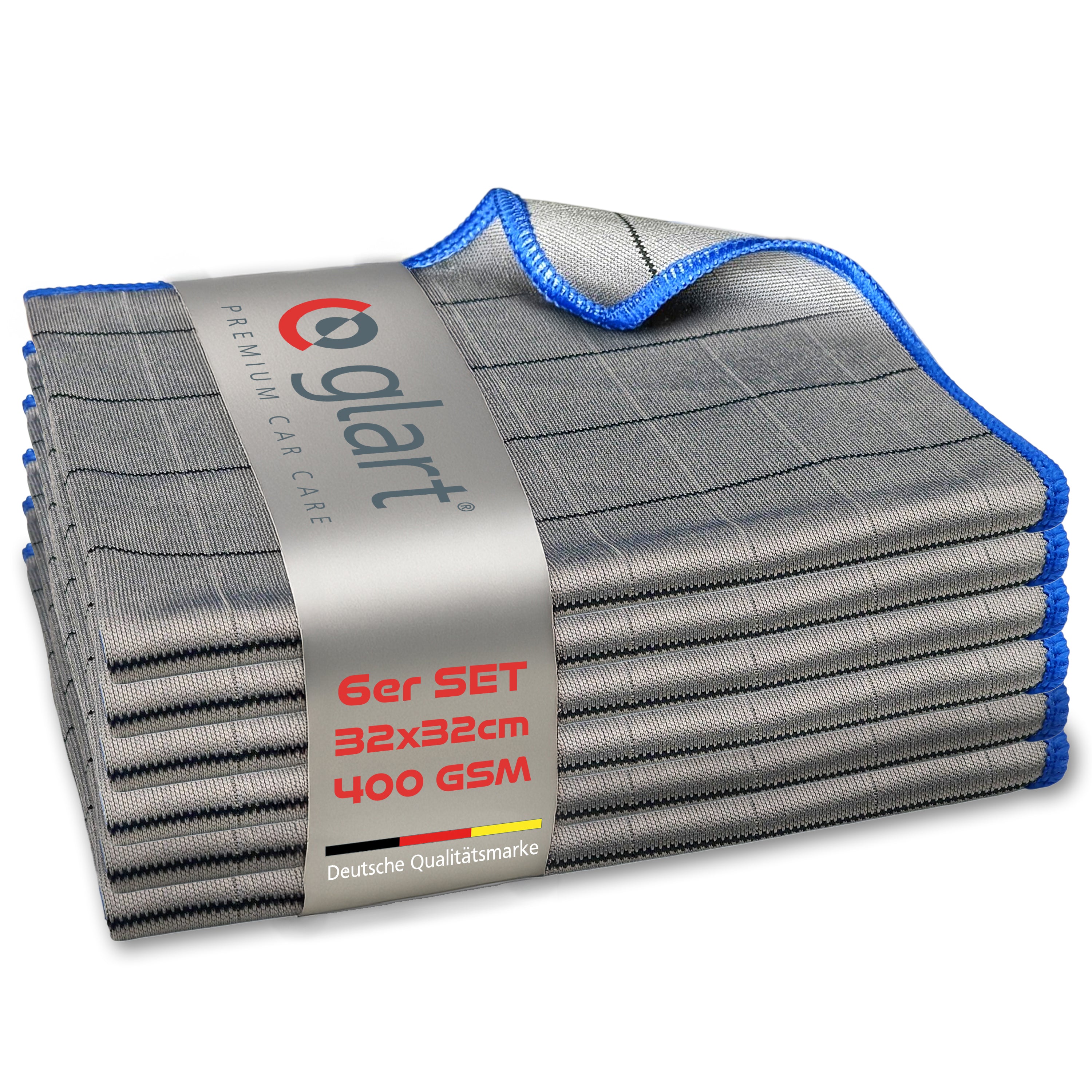Glart 44C6B 6X Carbontücher, Fensterputztücher, Scheibentuch, Carbon Auto Tücher, Mikrofaser Glastücher, Auto Fenstertuch ohne Streifen & Schlieren, Scheiben Poliertücher fusselfrei 32x32 cm, 400 GSM