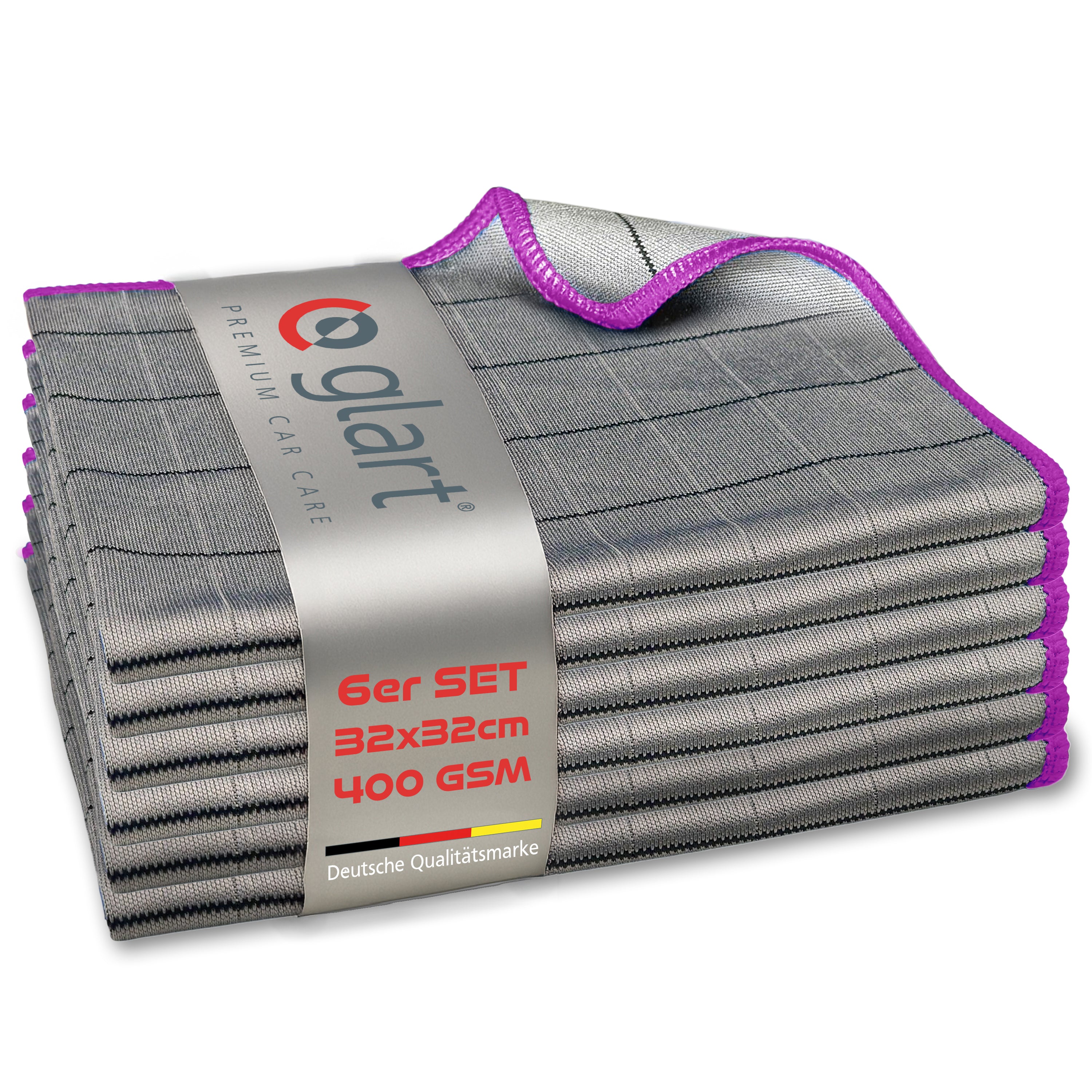 Glart 44C6P 6X Carbontücher, Fensterputztücher, Scheibentuch, Carbon Auto Tücher, Mikrofaser Glastücher, Auto Fenstertuch ohne Streifen & Schlieren, Scheiben Poliertücher fusselfrei 32x32 cm, 400 GSM