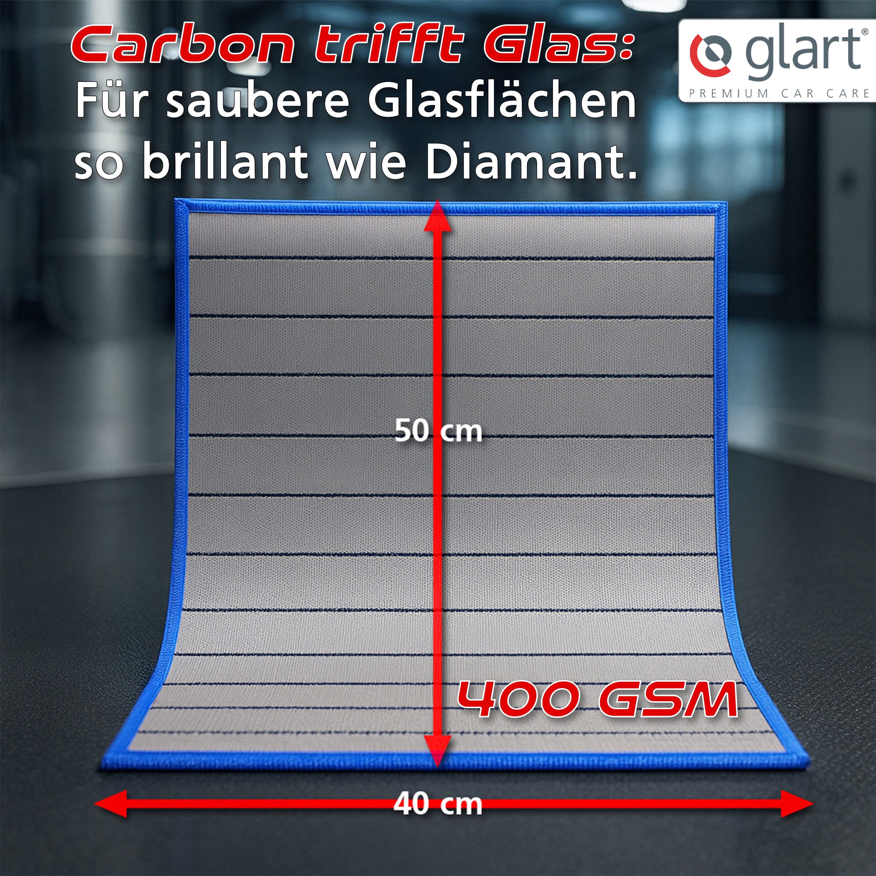 Glart 44C4B 4X Carbontücher, Fensterputztücher, Scheibentuch, Carbon Auto Tücher, Mikrofaser Glastücher, Auto Fenstertuch ohne Streifen & Schlieren, Scheiben Poliertücher fusselfrei 50x40 cm, 400 GSM