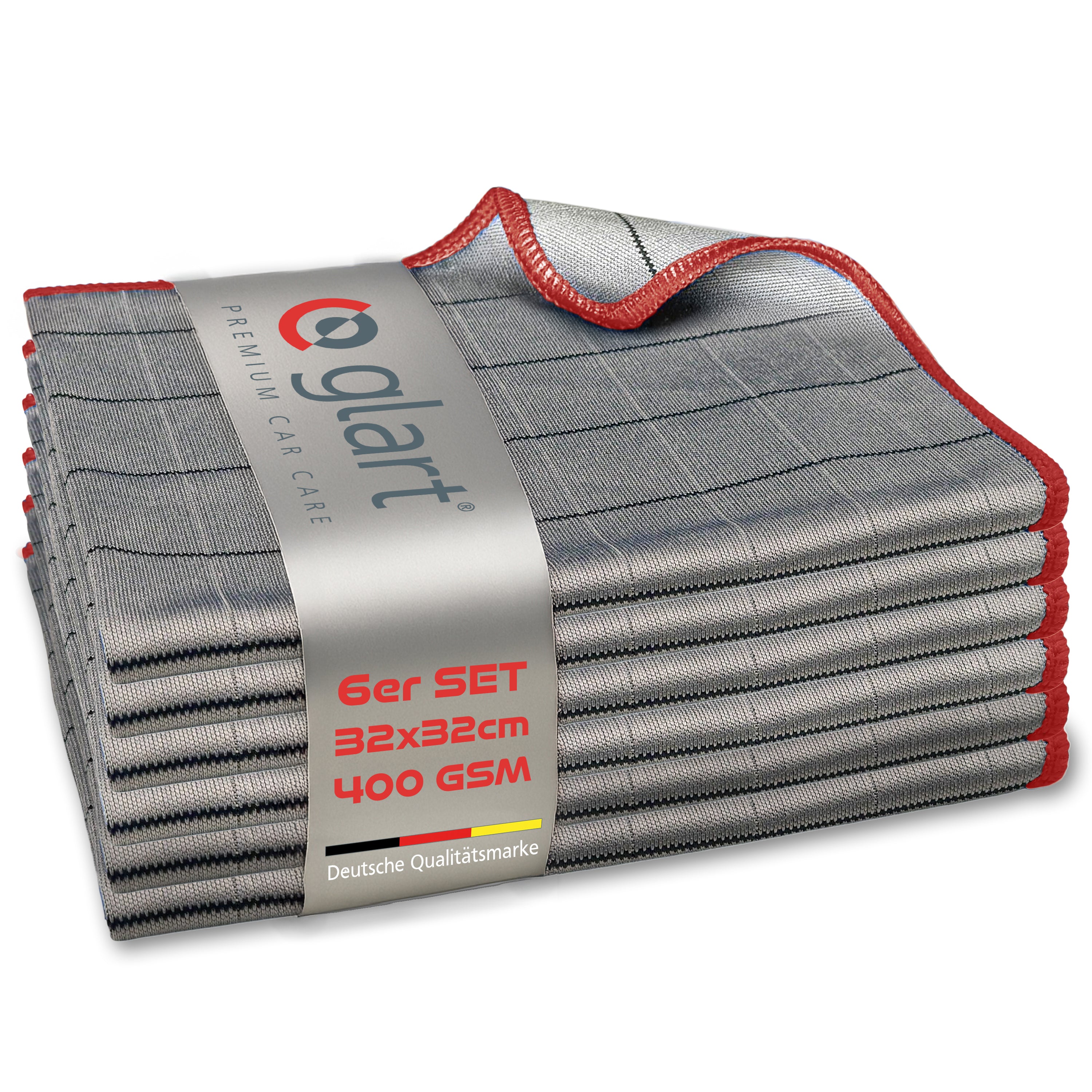 Glart 44C6R 6X Carbontücher, Fensterputztücher, Scheibentuch, Carbon Auto Tücher, Mikrofaser Glastücher, Auto Fenstertuch ohne Streifen & Schlieren, Scheiben Poliertücher fusselfrei 32x32 cm, 400 GSM