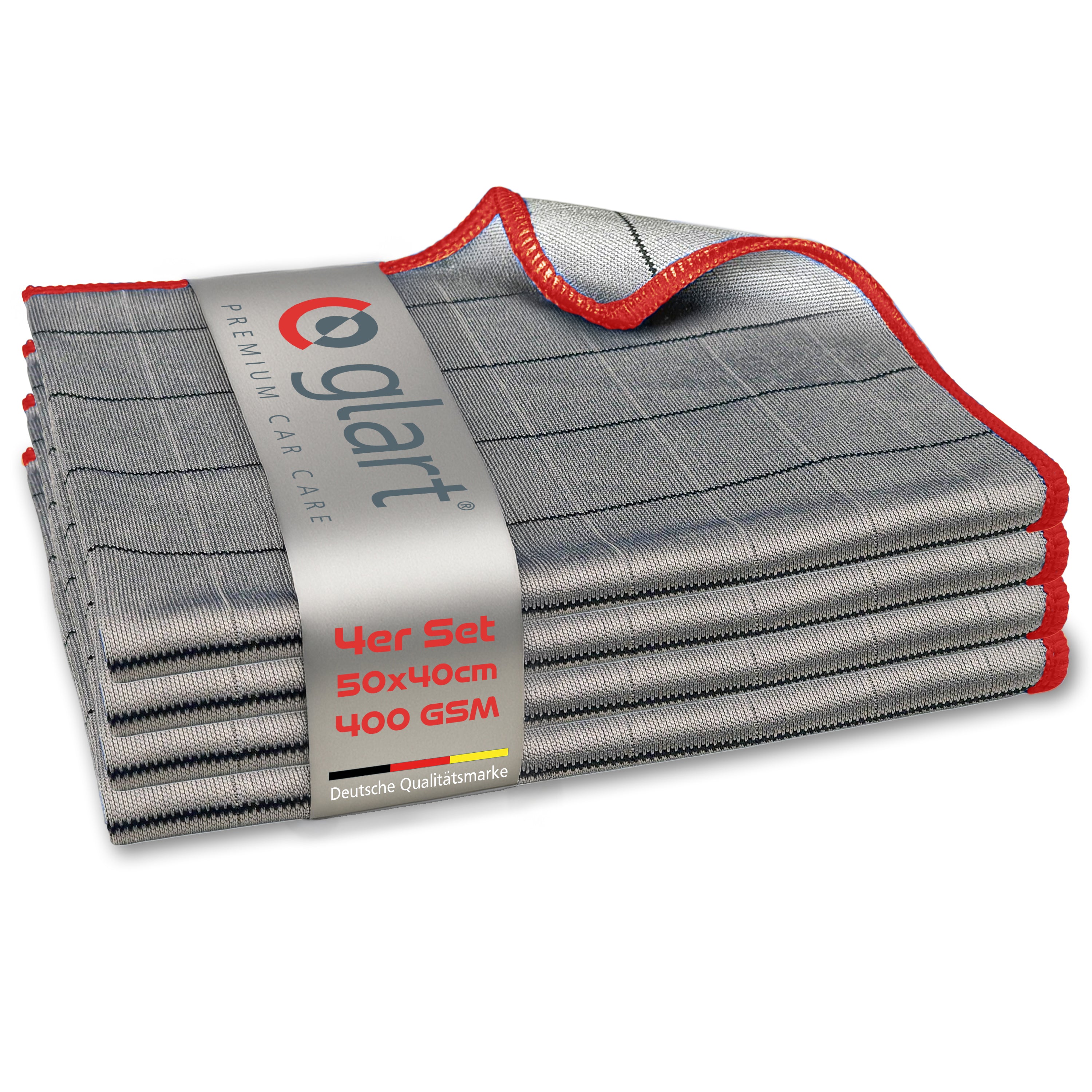 Glart 44C4R 4X Carbontücher, Fensterputztücher, Scheibentuch, Carbon Auto Tücher, Mikrofaser Glastücher, Auto Fenstertuch ohne Streifen & Schlieren, Scheiben Poliertücher fusselfrei 50x40 cm, 400 GSM