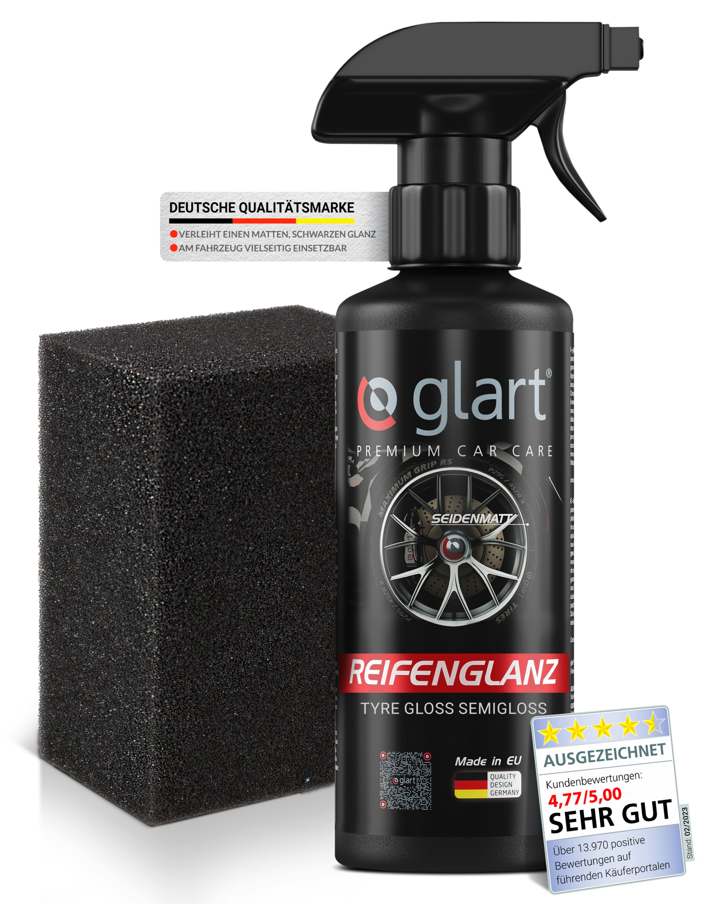 Reifenglanz 500 ml – Seidenmatter Glanz für Autoreifen, inkl. Schwamm 01