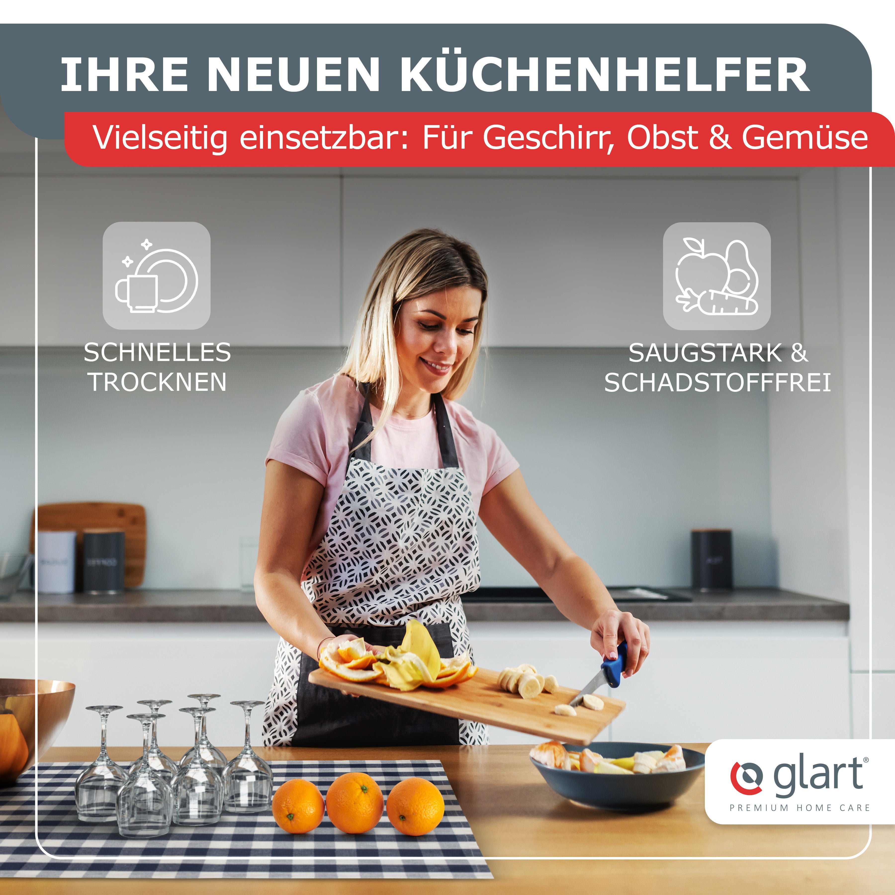 4er Set Geschirrtücher 70x50cm – 100% Baumwolle Blau Kariert saugstark 03