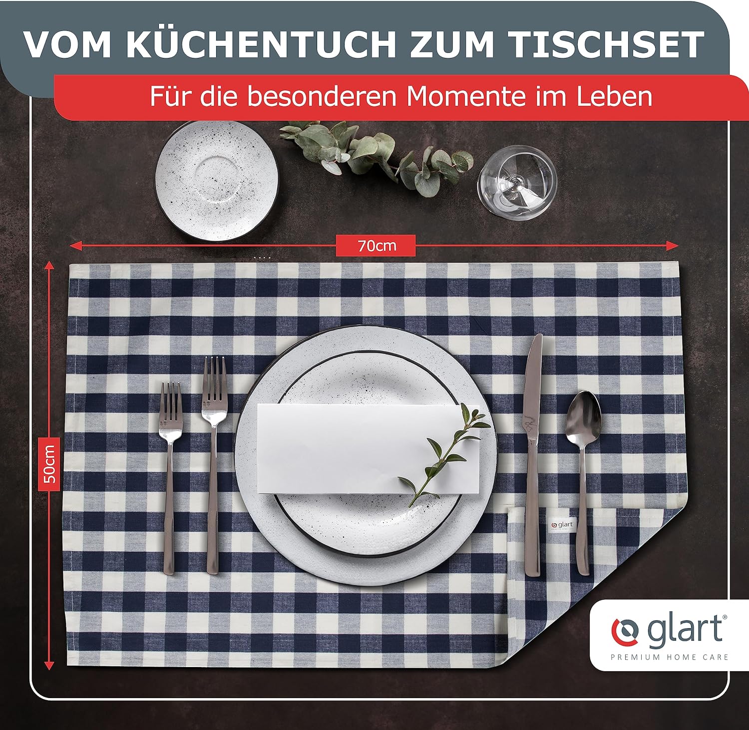 10er Set Geschirrtücher 50x70 cm – 100% Baumwolle, Grau Karo, OEKO-TEX 07