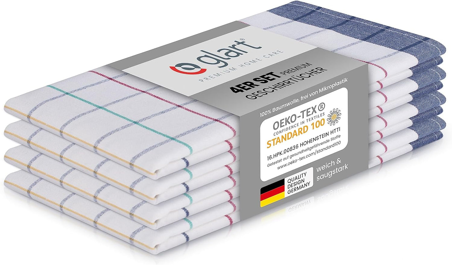 4er Set Geschirrtücher 70x50cm – 100% Baumwolle Blau/Rot/Grün OEKO-TEX 01