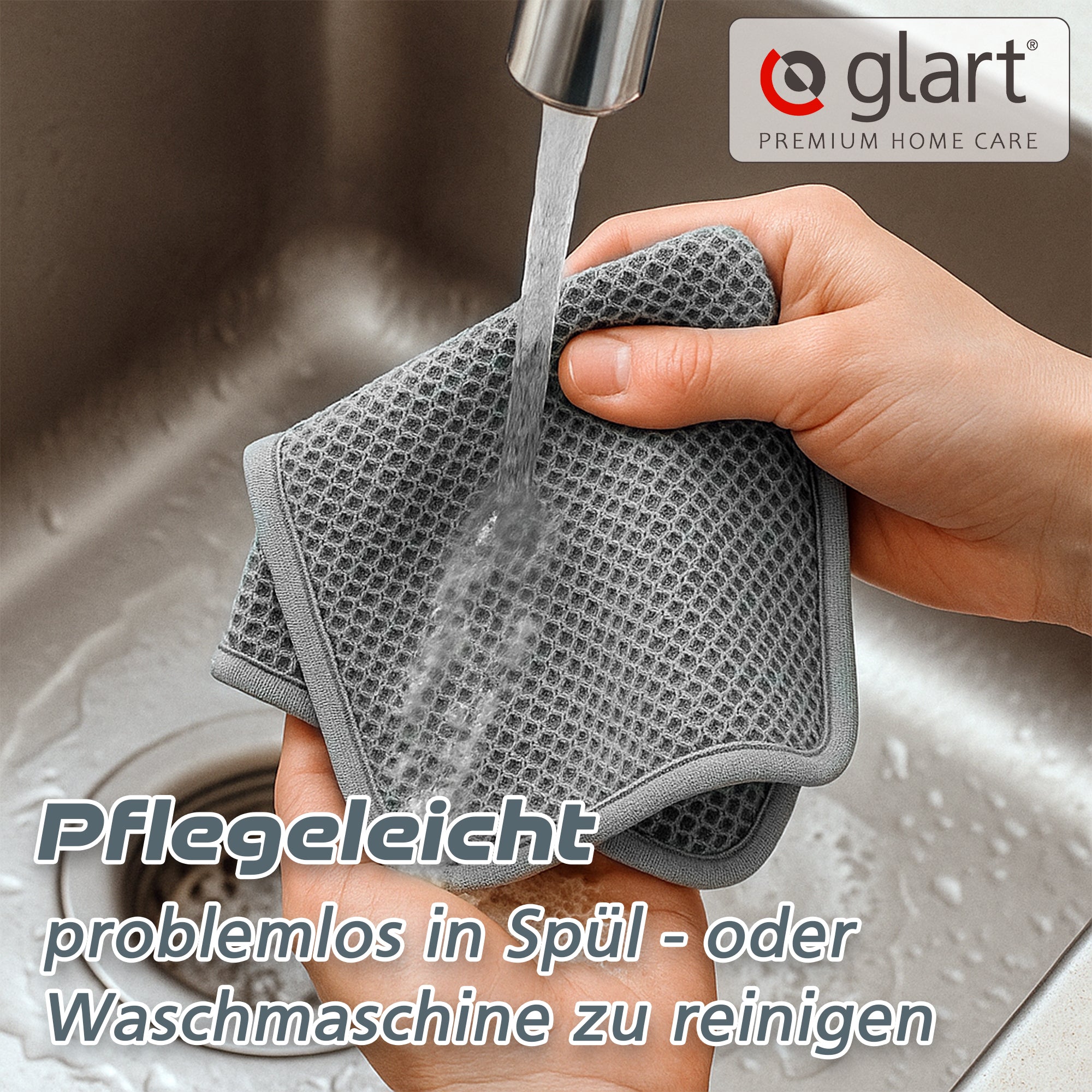 Glart H44T2 2er-Set Teigreinigungstuch – je 32x32 cm – Ideal für Teigreste auf Schüsseln, Rührbesen, Edelstahl & Silikon – Wiederverwendbar, spülmaschinenfest, sanft & effizient