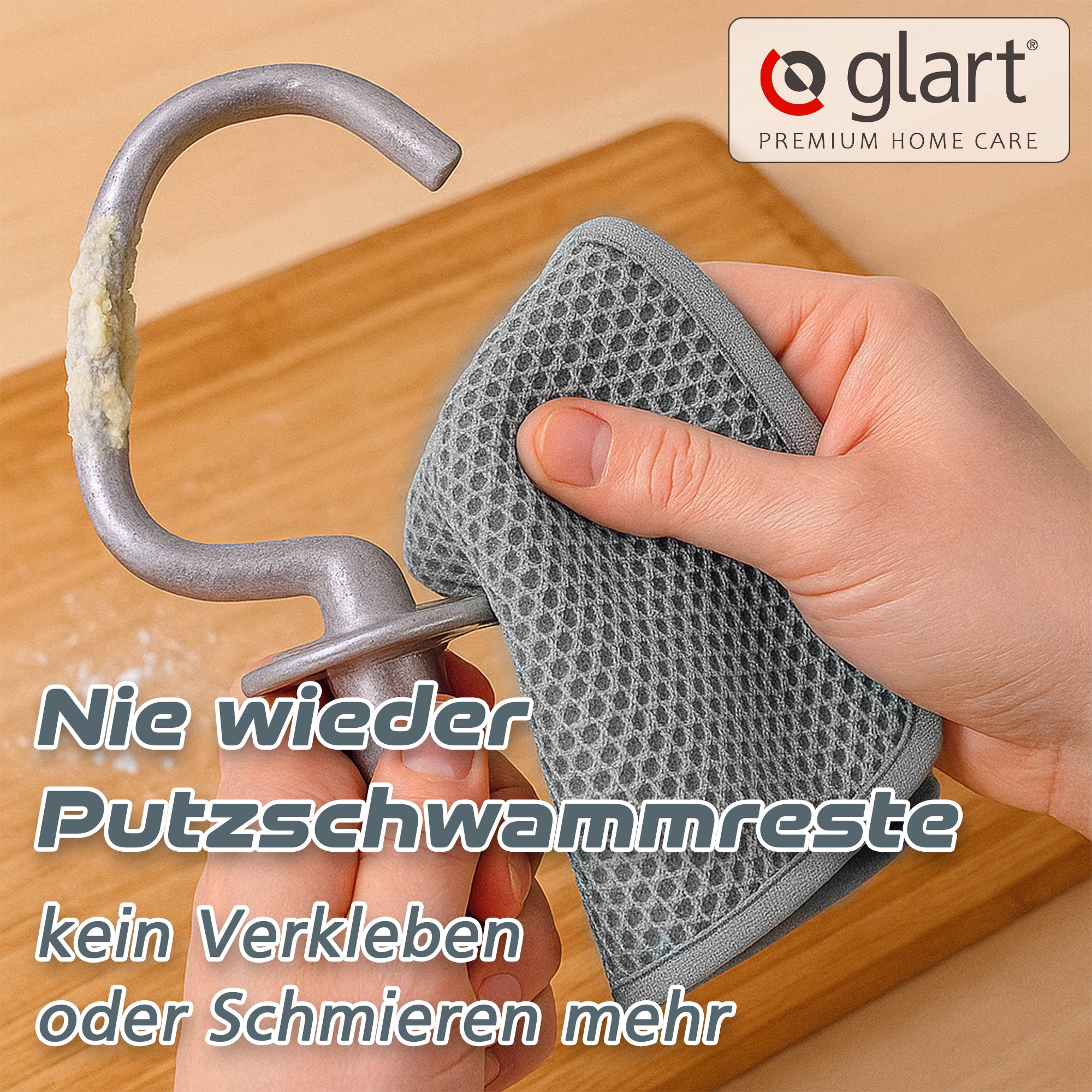 Glart H44T2 2er-Set Teigreinigungstuch – je 32x32 cm – Ideal für Teigreste auf Schüsseln, Rührbesen, Edelstahl & Silikon – Wiederverwendbar, spülmaschinenfest, sanft & effizient