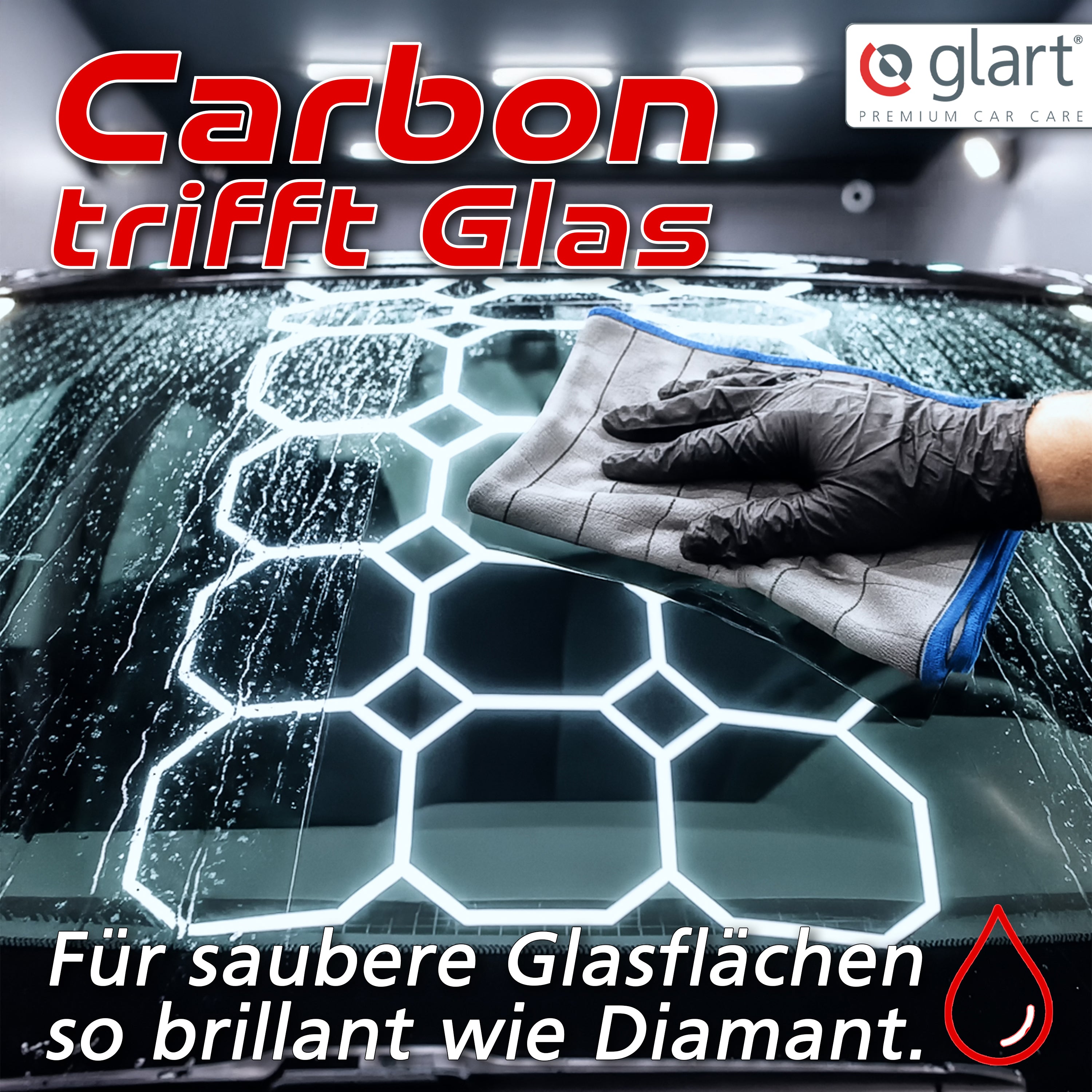 Glart 44C4P 4X Carbontücher, Fensterputztücher, Scheibentuch, Carbon Auto Tücher, Mikrofaser Glastücher, Auto Fenstertuch ohne Streifen & Schlieren, Scheiben Poliertücher fusselfrei 50 x40 cm, 400 GSM