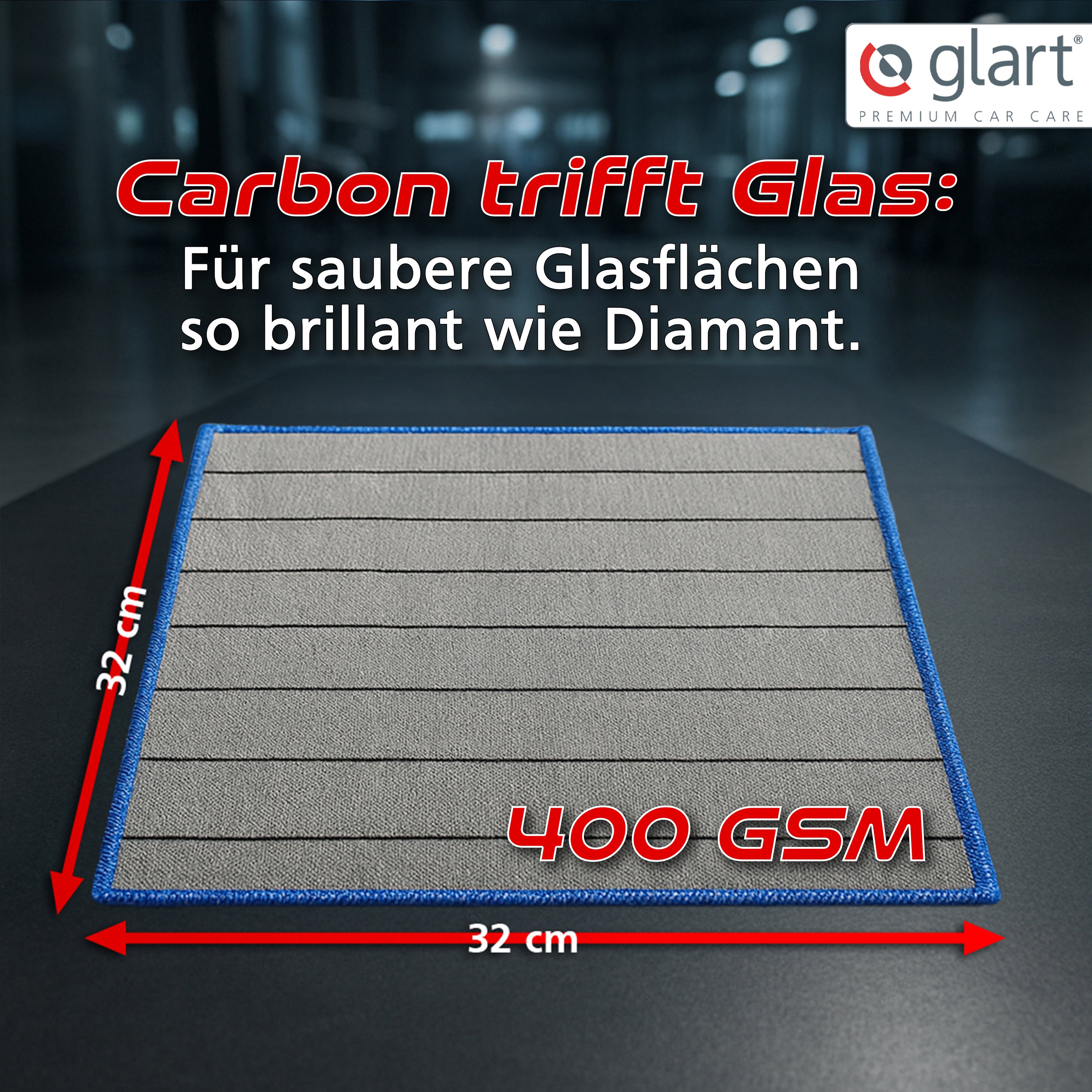 Glart 44C6B 6X Carbontücher, Fensterputztücher, Scheibentuch, Carbon Auto Tücher, Mikrofaser Glastücher, Auto Fenstertuch ohne Streifen & Schlieren, Scheiben Poliertücher fusselfrei 32x32 cm, 400 GSM
