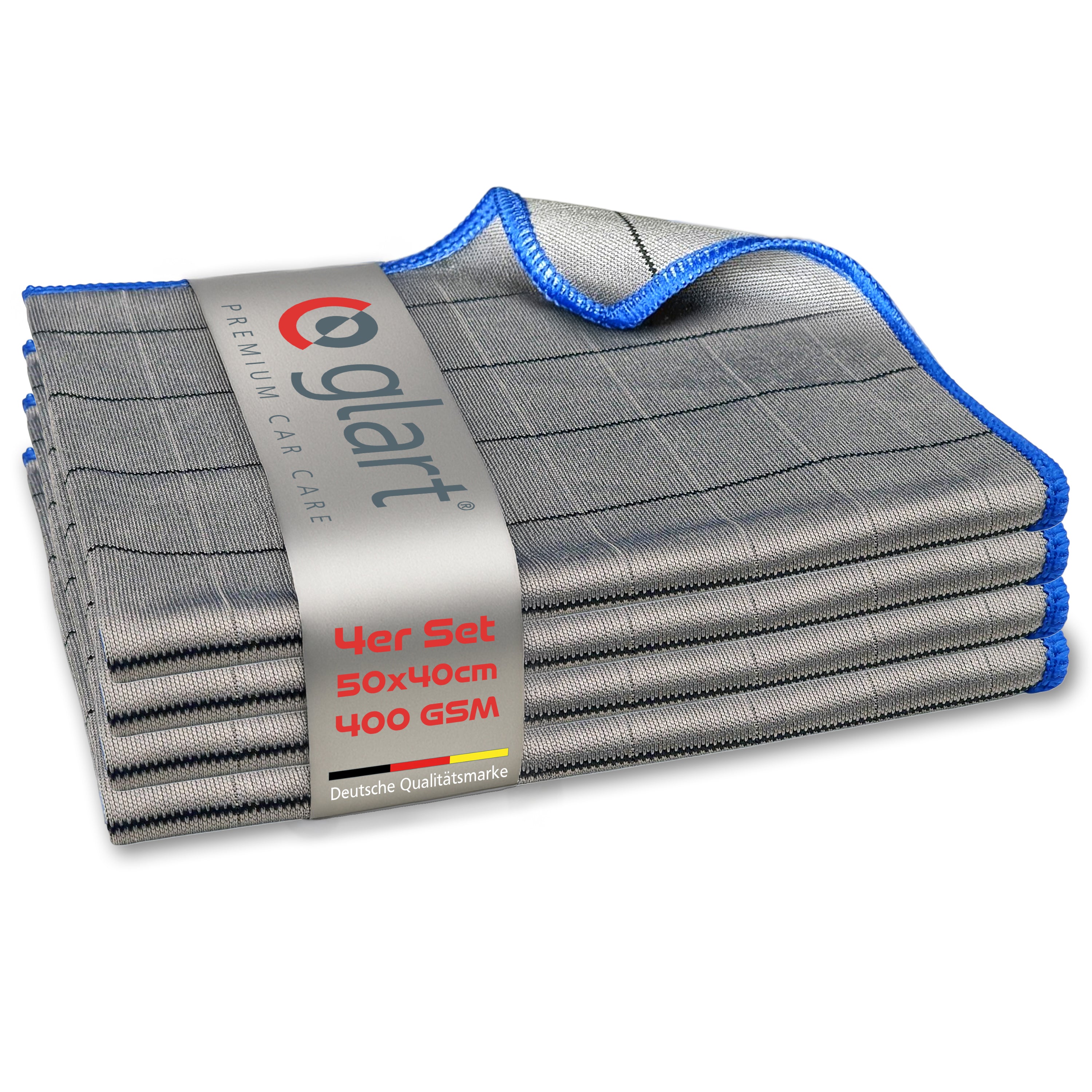 Glart 44C4B 4X Carbontücher, Fensterputztücher, Scheibentuch, Carbon Auto Tücher, Mikrofaser Glastücher, Auto Fenstertuch ohne Streifen & Schlieren, Scheiben Poliertücher fusselfrei 50x40 cm, 400 GSM