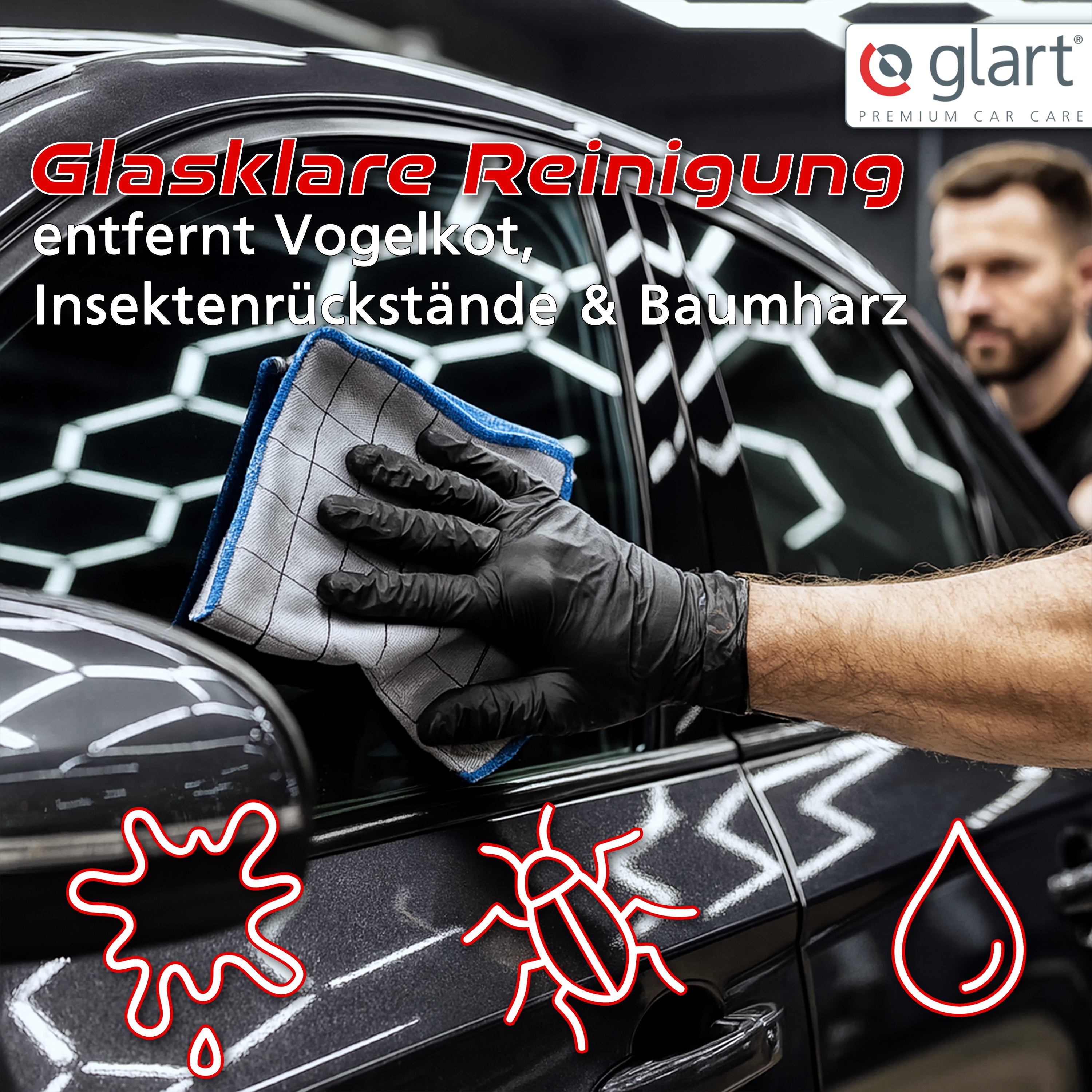 Glart 44C6R 6X Carbontücher, Fensterputztücher, Scheibentuch, Carbon Auto Tücher, Mikrofaser Glastücher, Auto Fenstertuch ohne Streifen & Schlieren, Scheiben Poliertücher fusselfrei 32x32 cm, 400 GSM