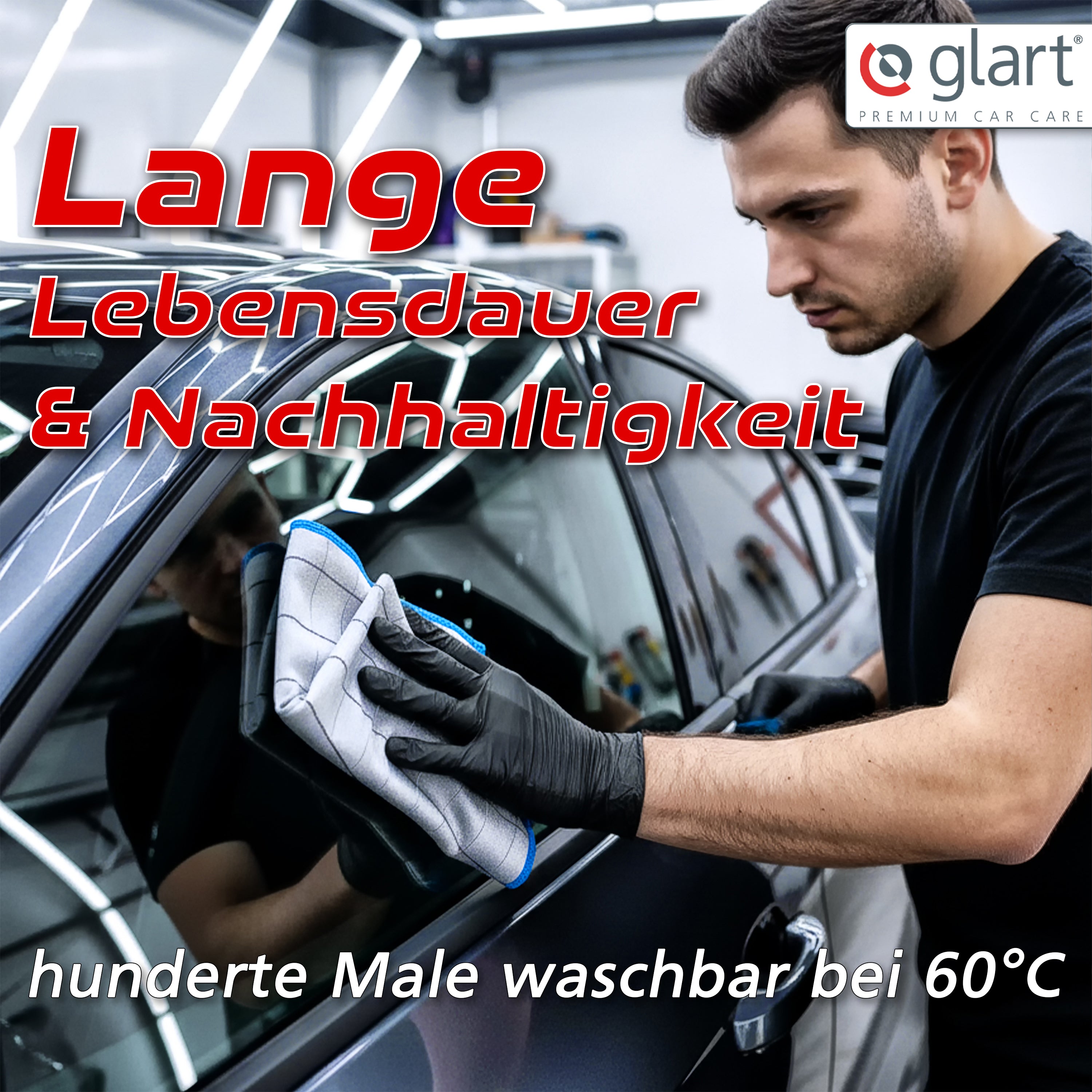 Glart 44C4R 4X Carbontücher, Fensterputztücher, Scheibentuch, Carbon Auto Tücher, Mikrofaser Glastücher, Auto Fenstertuch ohne Streifen & Schlieren, Scheiben Poliertücher fusselfrei 50x40 cm, 400 GSM